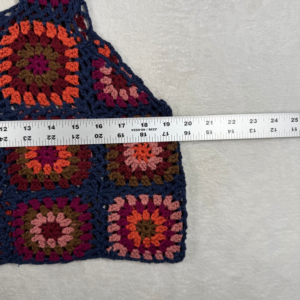 Natural Life Granny Square Crochet Crop Tank Top Navy Blue Orange L/XL Boho 9547 - Picture 3 of 6